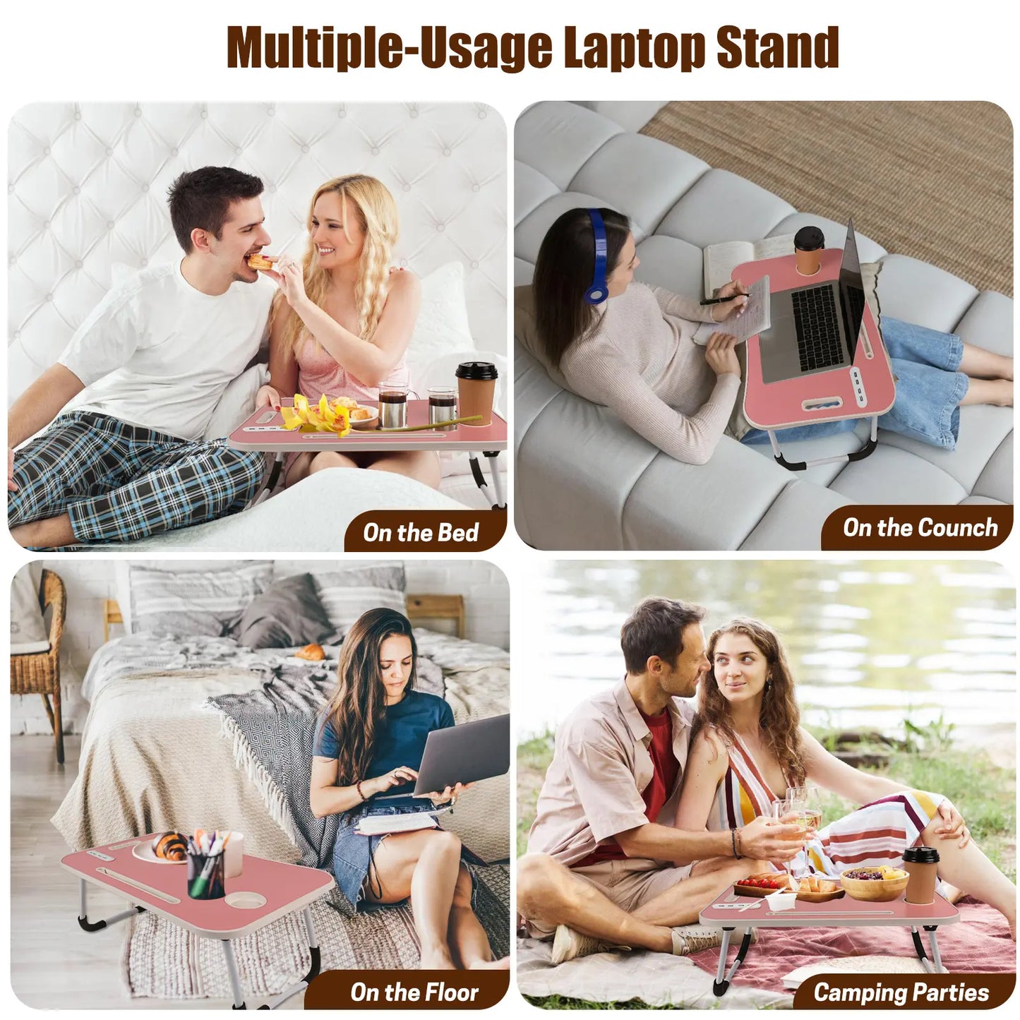 WGCTEK Portable Foldable Laptop Bed Desk with USB Ports, Storage Drawer, and Cup Holder for Ergonomic Use on Bed or Couch