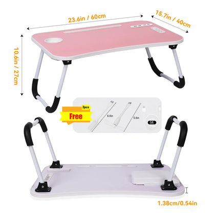 WGCTEK Portable Foldable Laptop Bed Desk with USB Ports, Storage Drawer, and Cup Holder for Ergonomic Use on Bed or Couch