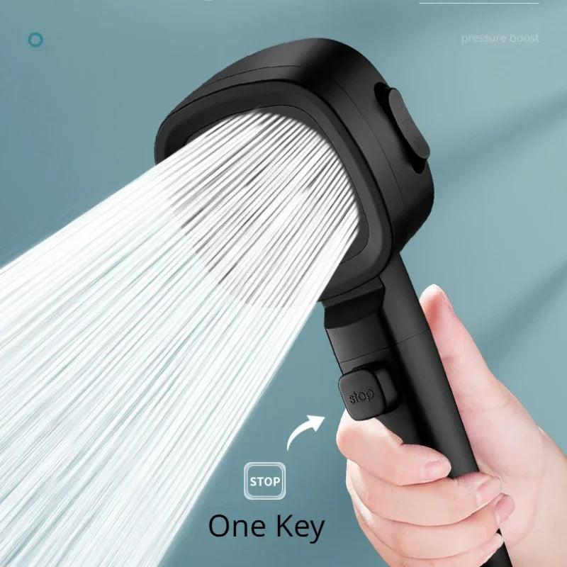 High‑Pressure Water‑Saving Shower Head | 3 Modes, Adjustable Spray & One‑Key Stop