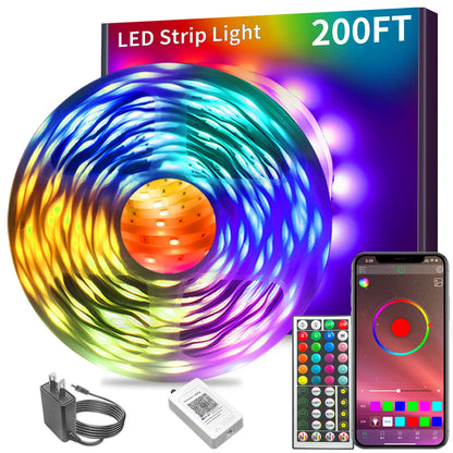 200FT RGB LED Strip Lights with Music Sync | Smart App + Remote Control | Bedroom & Home Decor Lighting