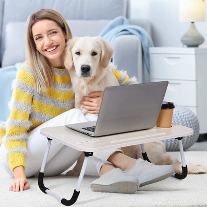 WGCTEK Portable Foldable Laptop Bed Desk with USB Ports, Storage Drawer, and Cup Holder for Ergonomic Use on Bed or Couch