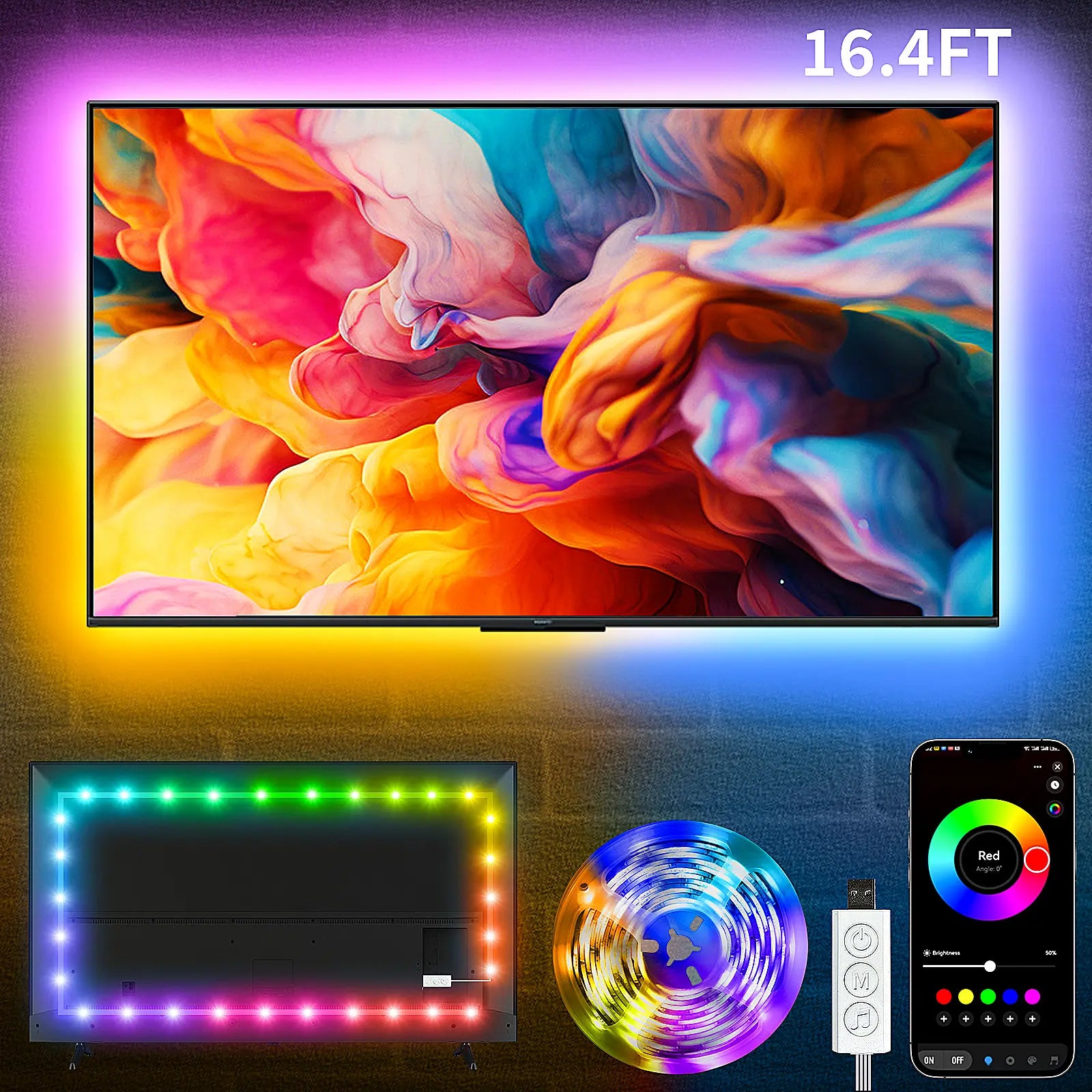 200FT RGB LED Strip Lights with Music Sync | Smart App + Remote Control | Bedroom & Home Decor Lighting