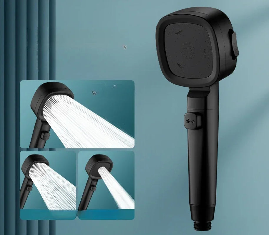 High‑Pressure Water‑Saving Shower Head | 3 Modes, Adjustable Spray & One‑Key Stop
