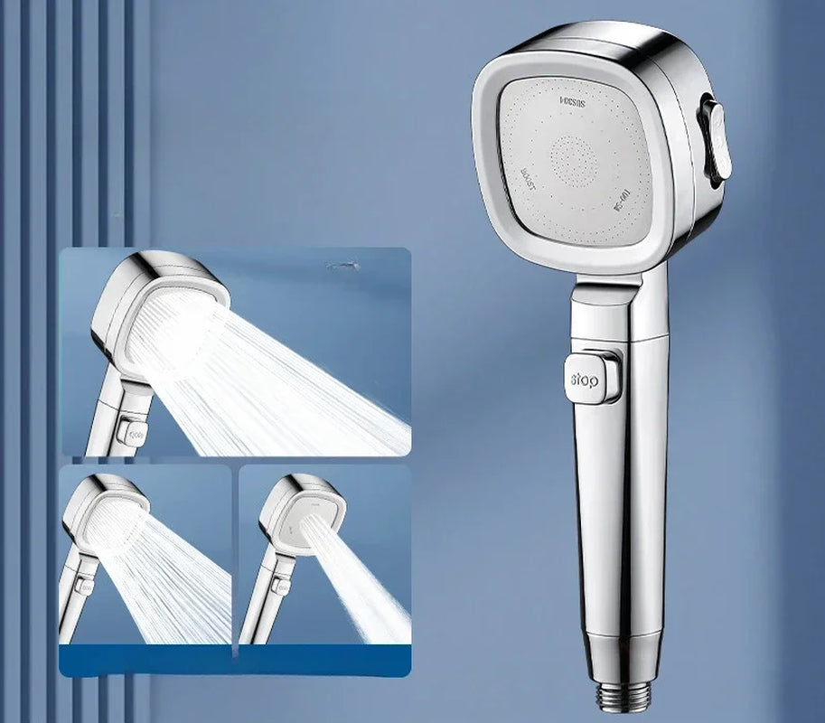 High‑Pressure Water‑Saving Shower Head | 3 Modes, Adjustable Spray & One‑Key Stop