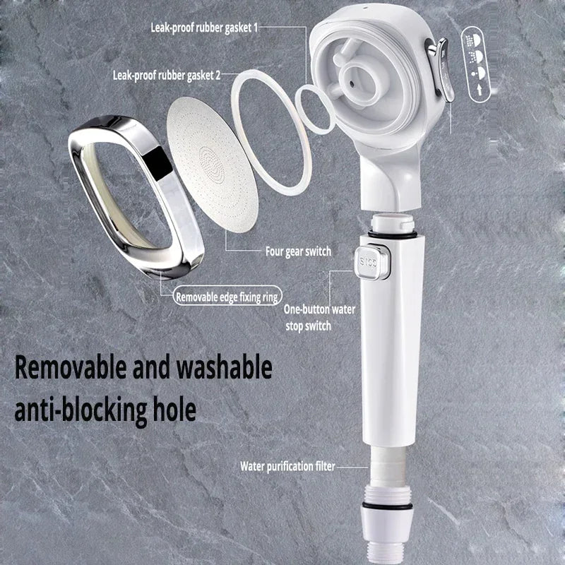 High‑Pressure Water‑Saving Shower Head | 3 Modes, Adjustable Spray & One‑Key Stop