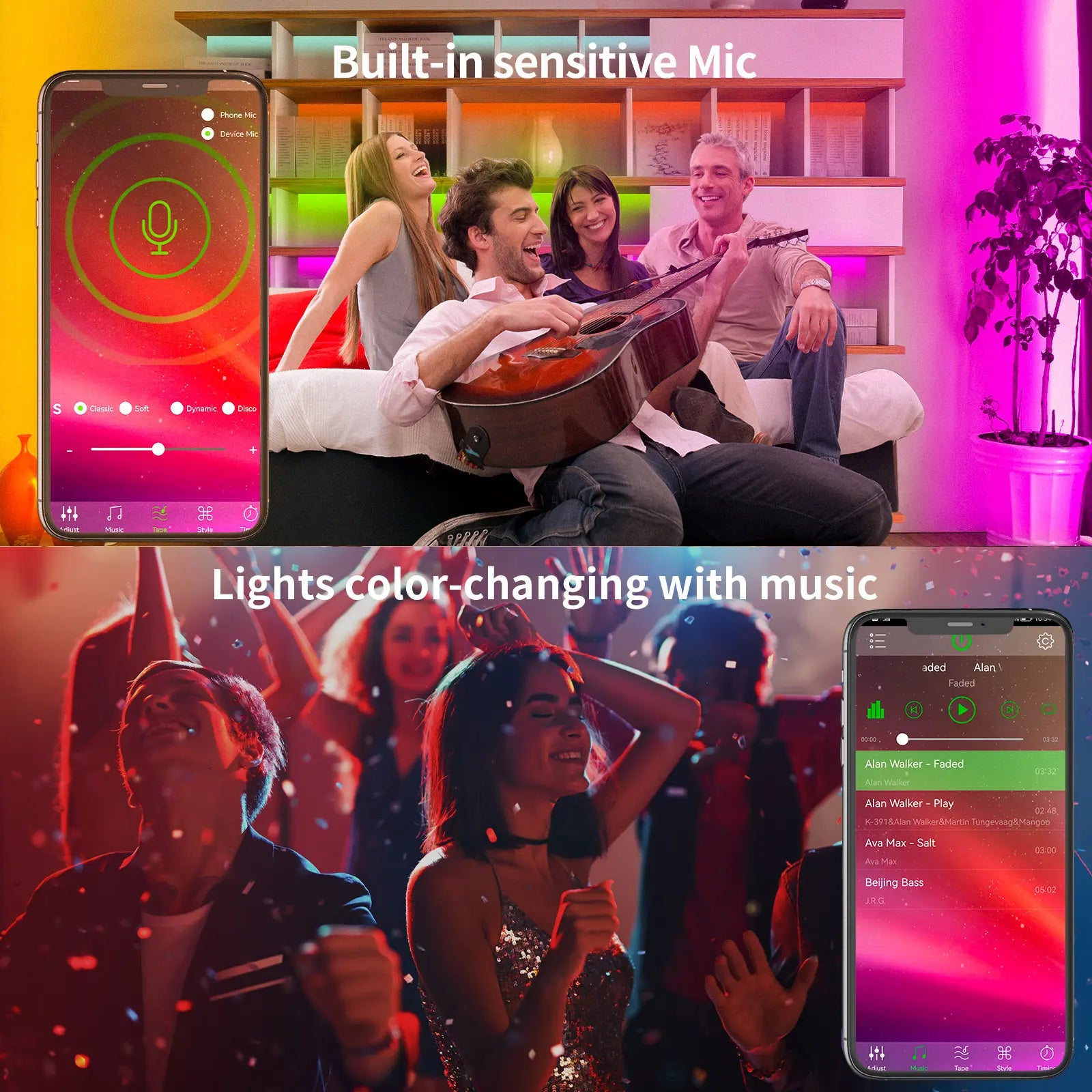 200FT RGB LED Strip Lights with Music Sync | Smart App + Remote Control | Bedroom & Home Decor Lighting
