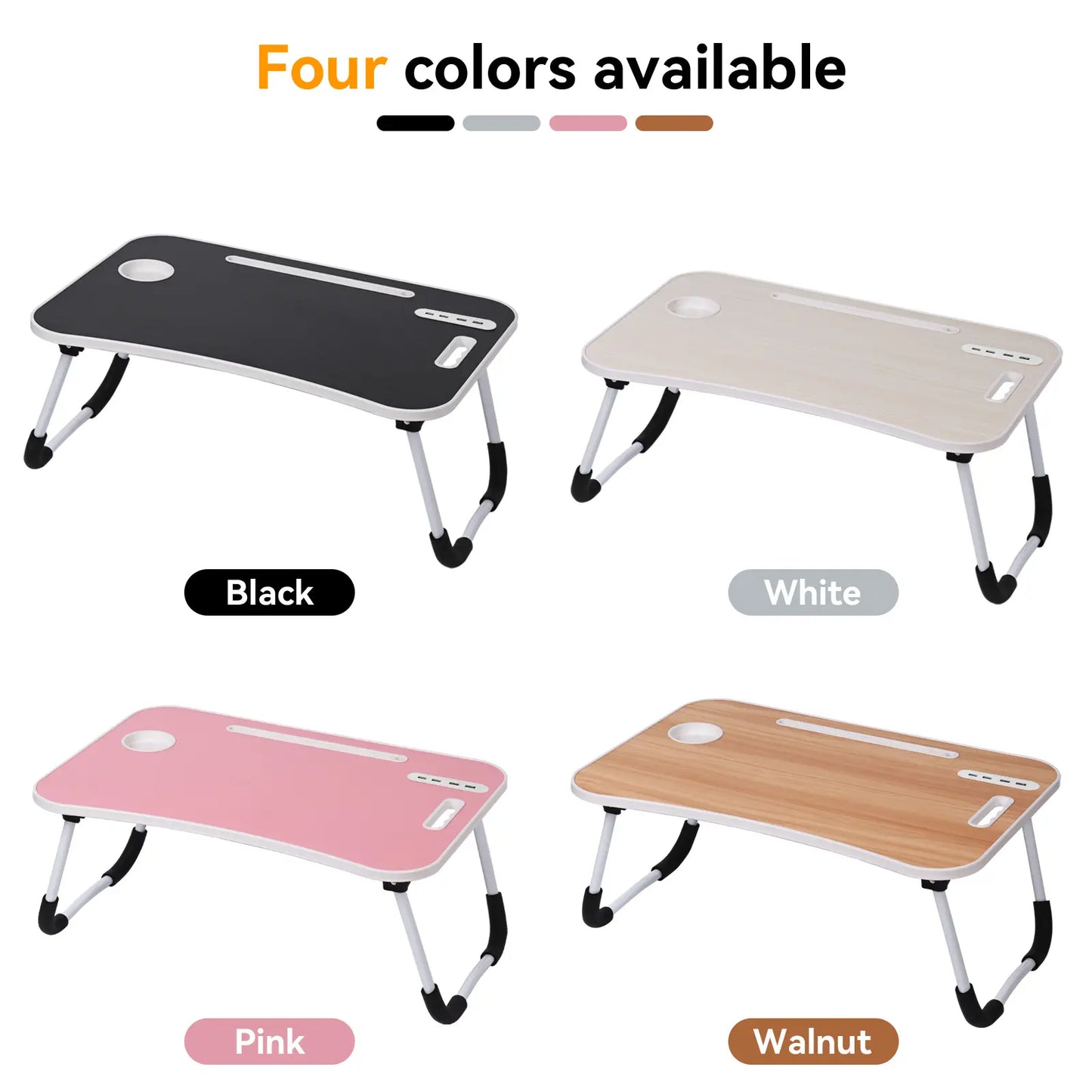WGCTEK Portable Foldable Laptop Bed Desk with USB Ports, Storage Drawer, and Cup Holder for Ergonomic Use on Bed or Couch