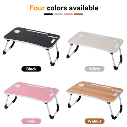WGCTEK Portable Foldable Laptop Bed Desk with USB Ports, Storage Drawer, and Cup Holder for Ergonomic Use on Bed or Couch