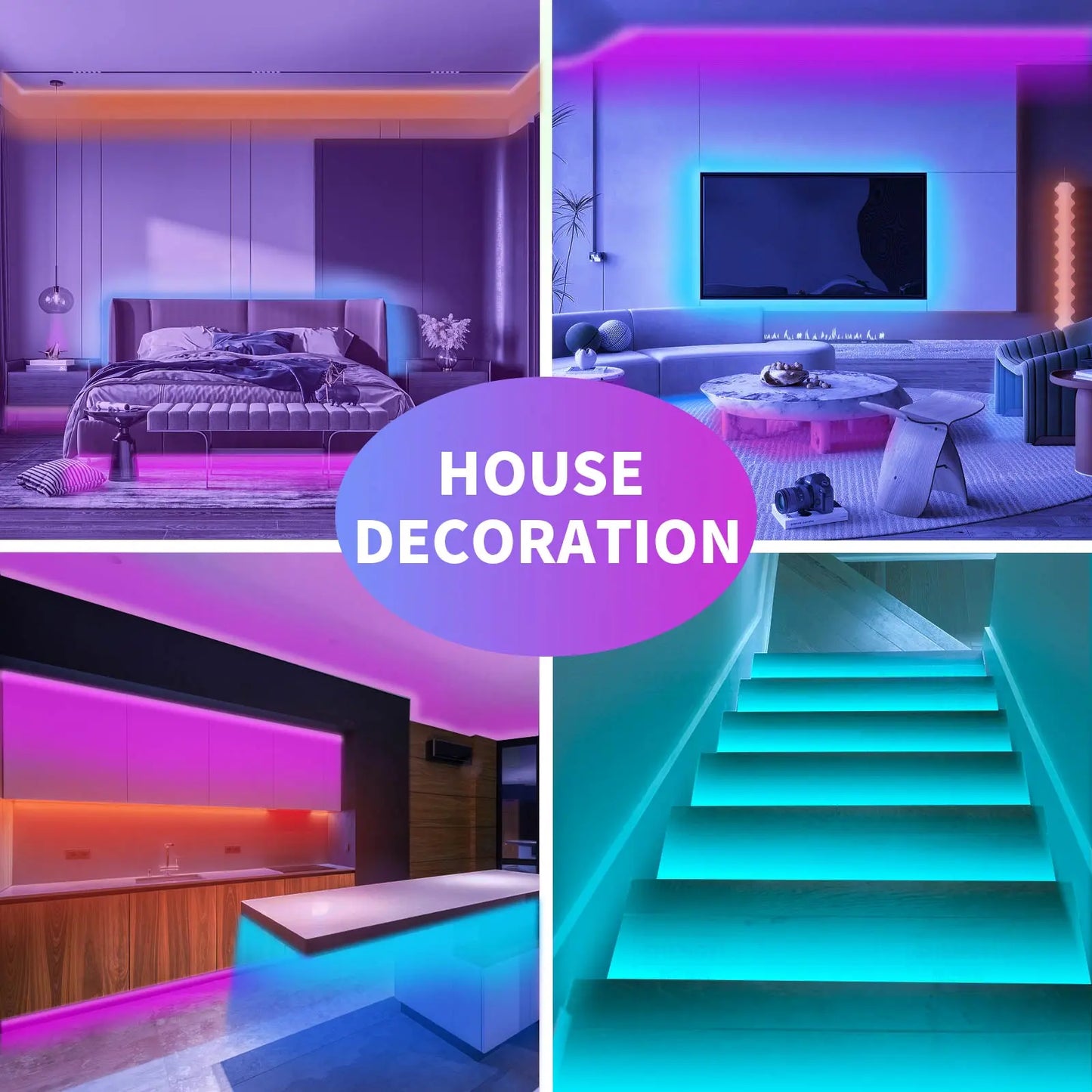 200FT RGB LED Strip Lights with Music Sync | Smart App + Remote Control | Bedroom & Home Decor Lighting