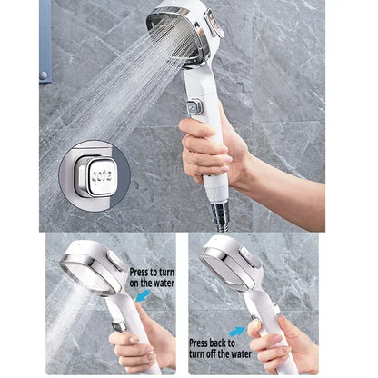 High‑Pressure Water‑Saving Shower Head | 3 Modes, Adjustable Spray & One‑Key Stop